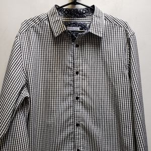 Berto Romani London mens XL blach/white checkerboard print polyester dress shirt
